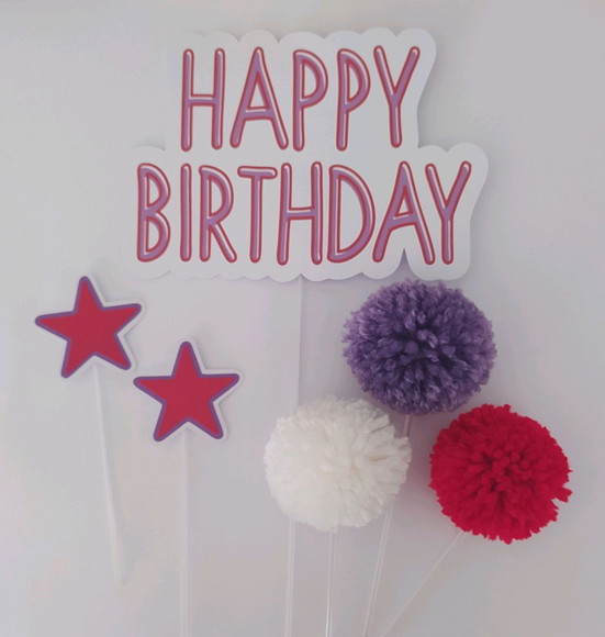 Topo de Bolo com Pompom - kit