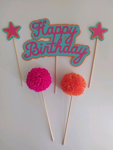 Topo de Bolo com Pompom - kit