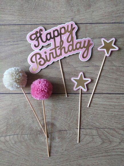 Topo de Bolo com Pompom - kit