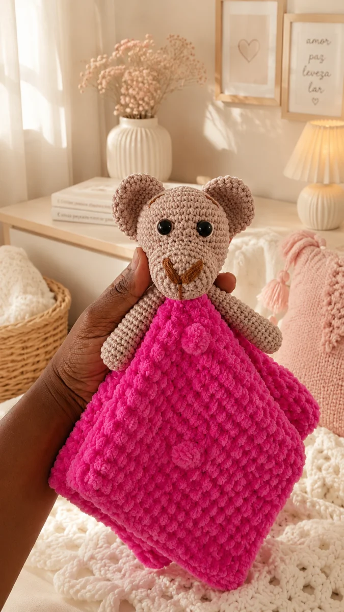 Manta para Bebês Naninha de Apego Pelúcia para Bebê em Crochê Amigurumi Naninha - Imagem 6