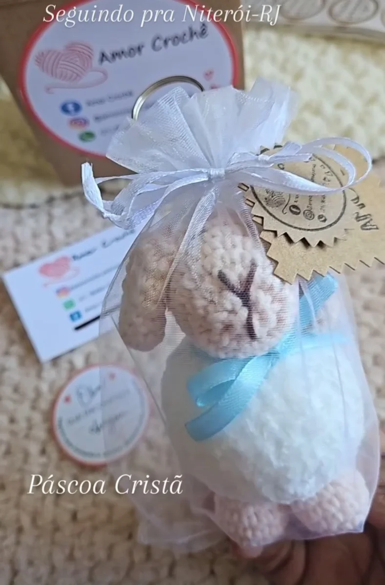 Chaveiro Ovelhinha Crochê Amigurumi Pelúcia - Imagem 5