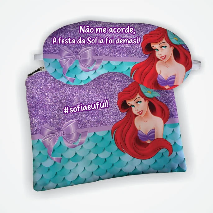 Kit Necessaire e Mascara de Dormir para lembrancinhas da Sereia Ariel - Imagem 3