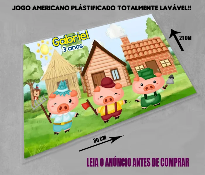 Jogo Americano Plastificado personalizado dos 3 Porquinhos - Imagem 5