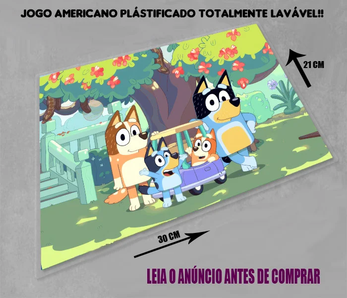 Jogo Americano Plastificado personalizado Bluey e Bingo - Imagem 2