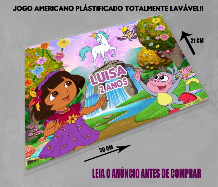 Jogo Americano Plastificado personalizado Dora Aventureira - Imagem 4