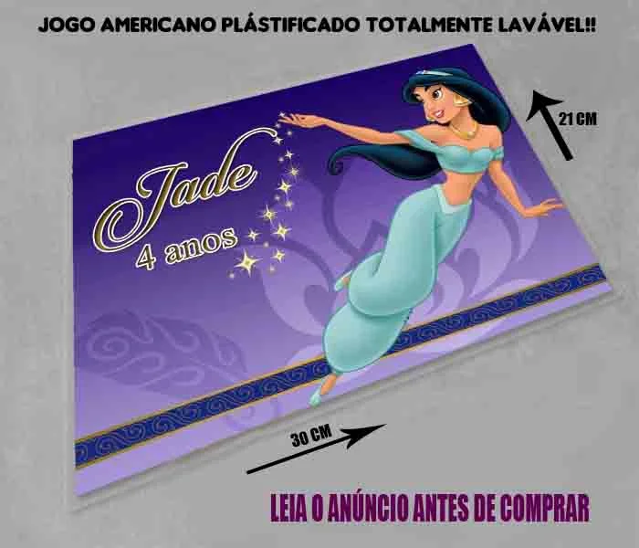 Jogo Americano Sousplat Plastificado personalizado da Princesa Jasmine - Imagem 3