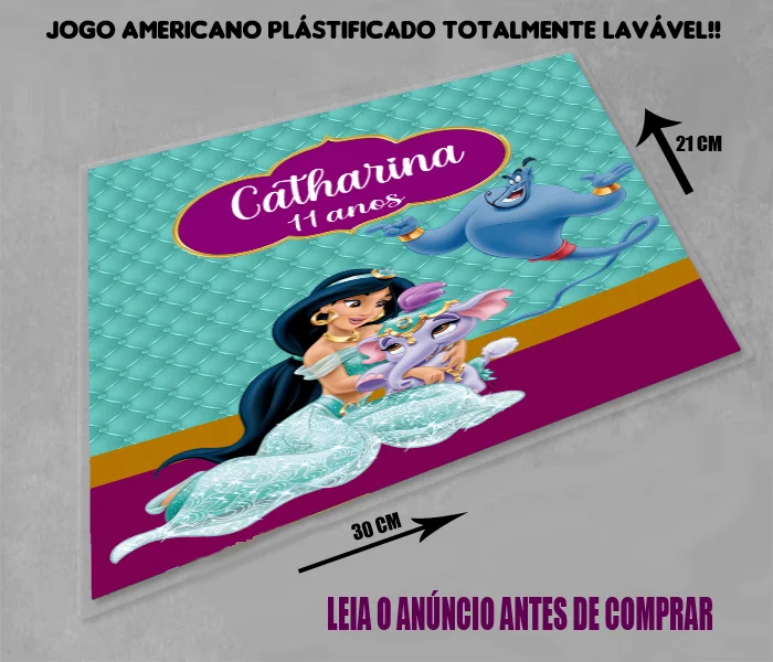 Jogo Americano Sousplat Plastificado personalizado Princesa Jasmine - Imagem 4