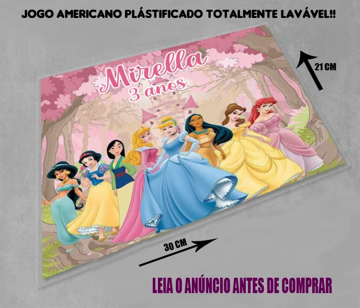 Jogo Americano Sousplats Plastificado personalizado das Princesas - Imagem 1
