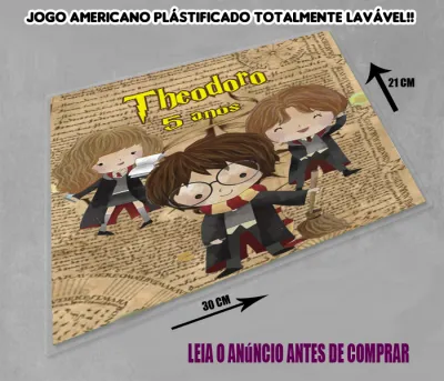Jogo Americano Sousplat  Plastificado personalizado Harry Potter