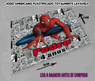 Jogo Americano Sousplat  Plastificado personalizado do Homem Aranha