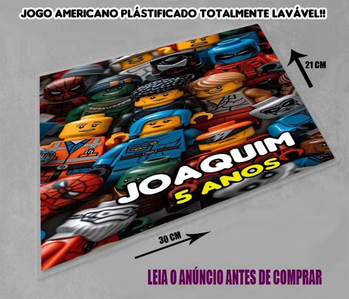 Jogo Americano Sousplat Plastificado personalizado da Lego Super Heróis - Imagem 3