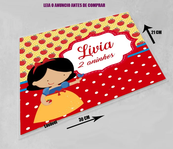 Jogo Americano Sousplat Plastificado personalizado da Branca de Neve Baby - Imagem 3