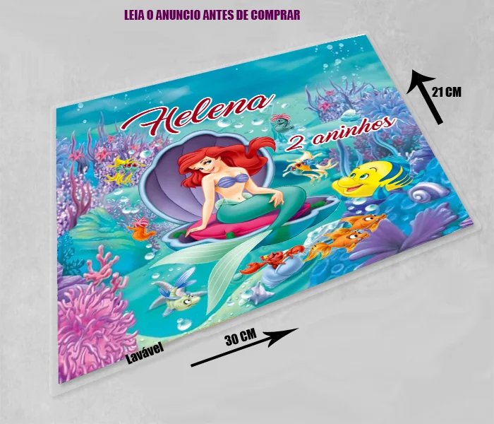 Jogo Americano Sousplat Plastificado personalizado da Sereia Ariel - Imagem 3