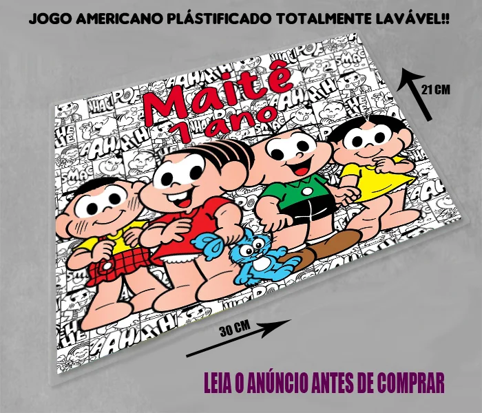 Jogo Americano Sousplat Plastificado personalizado Turma da Mônica - Imagem 3
