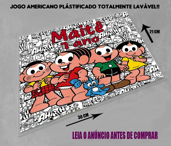 Jogo Americano Sousplat Plastificado personalizado Turma da Mônica - Imagem 1