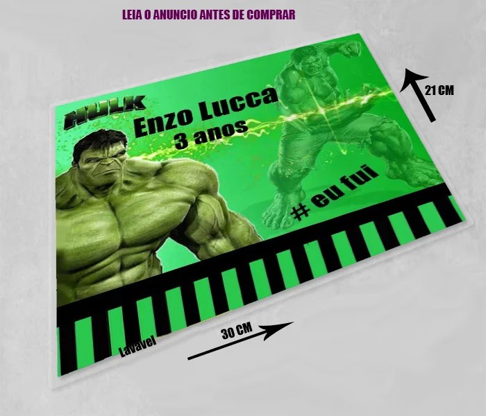 Jogo Americano Sousplat Plastificado personalizado IncrÍvel Hulk - Imagem 2