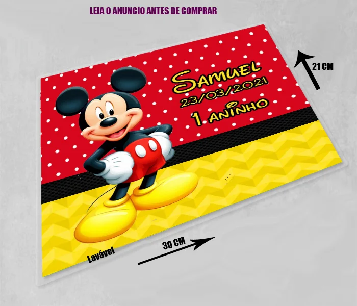 Jogo Americano Sousplat Plastificado personalizado do Mickey - Imagem 3