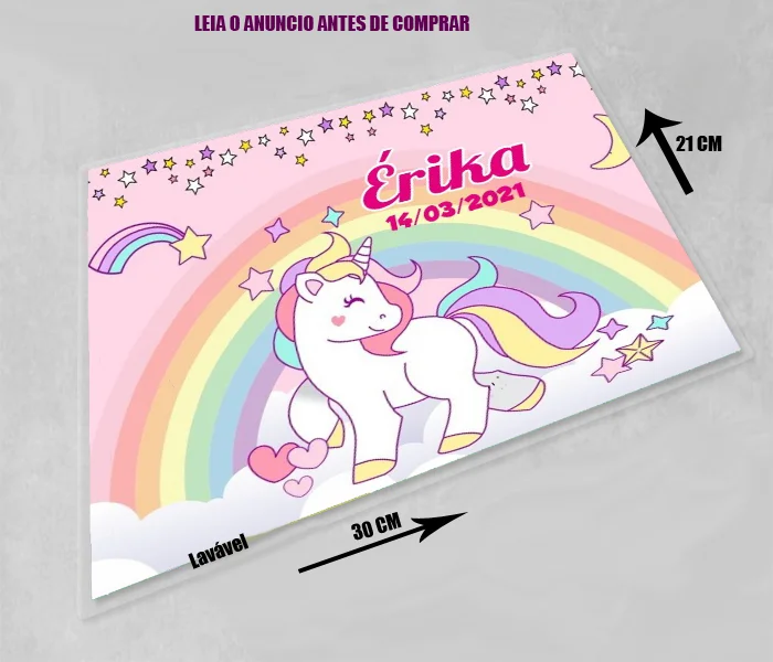 Jogo Americano Sousplat Plastificado personalizado do Unicórnio - Imagem 2