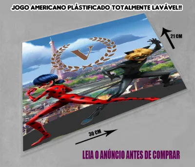 Jogo Americano Sousplat  Plastificado personalizado Miraculus