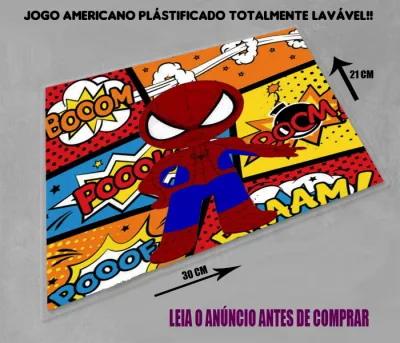 Jogo Americano Sousplat  Plastificado personalizado Homem Aranha Cute