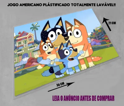 Jogo Americano Sousplat  Plastificado personalizado Bluey e Bingo