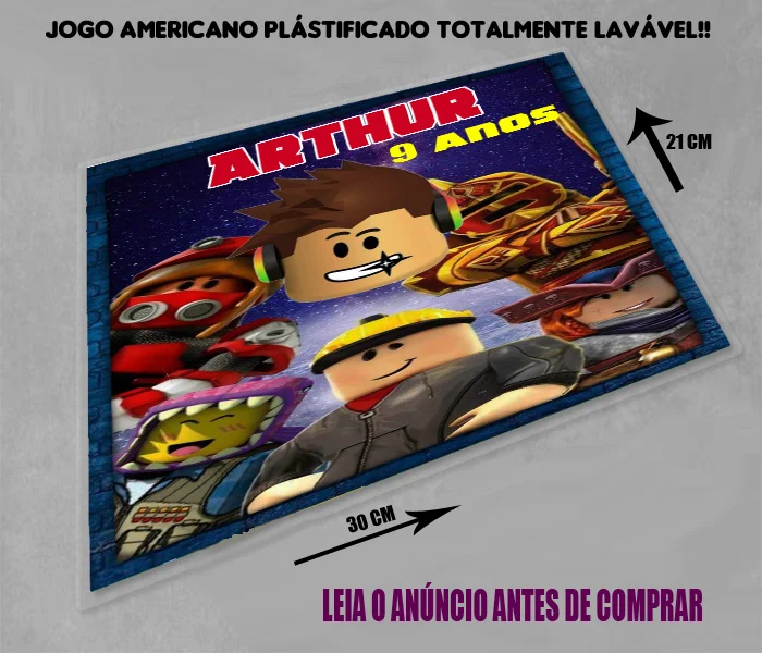 Jogo Americano Sousplat  Plastificado personalizado Roblox
