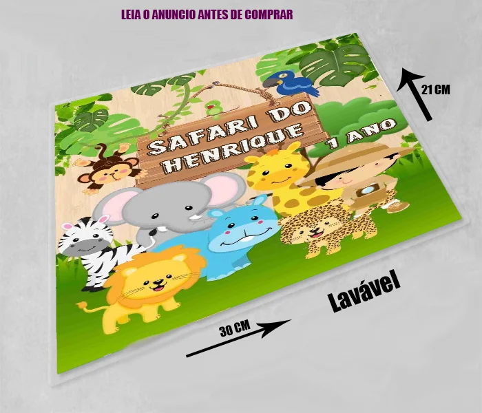 Jogo Americano Sousplat Plastificado personalizado para decoração de mesa Safari Baby - Imagem 3