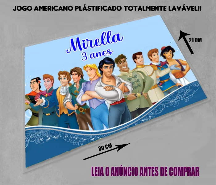 Jogo Americano Sousplat Plastificado personalizado Princípes Disney - Imagem 1