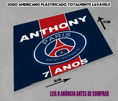 Jogo Americano Sousplat  Plastificado personalizado Futebol