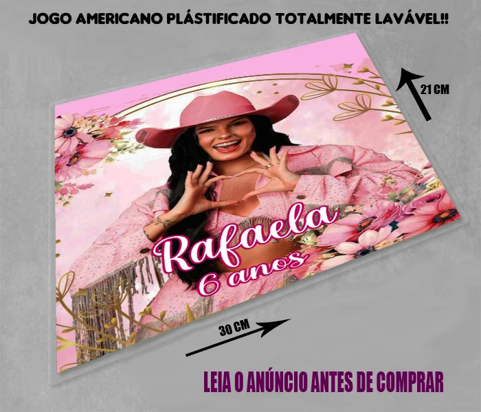 Jogo Americano Sousplat Plastificado personalizado Ana Castela - Imagem 2