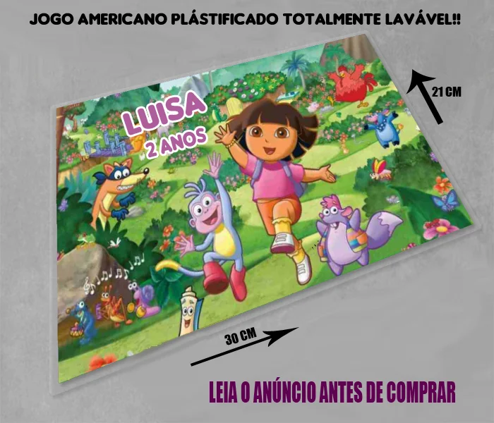 Jogo Americano Sousplat Plastificado personalizado Dora Aventureira - Imagem 1