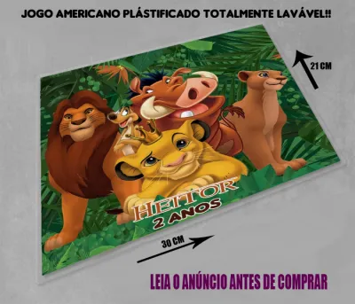 Jogo Americano Sousplat  Plastificado personalizado do Rei Leão