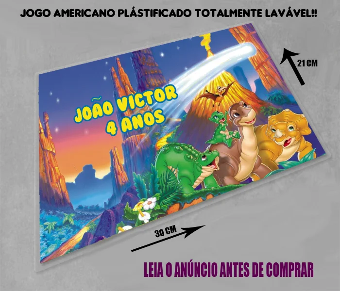 Jogo Americano Sousplat Plastificado personalizado Reino Encantado dos Dinossauros - Imagem 2