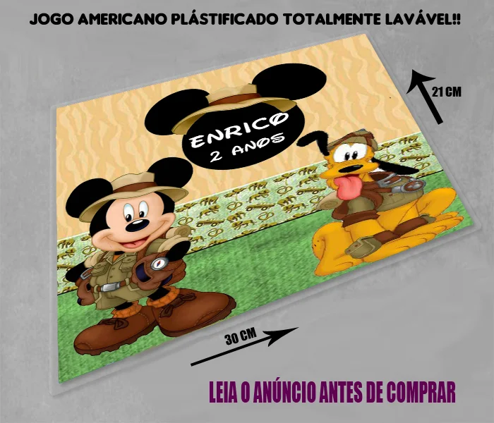 Jogo Americano Sousplat  Plastificado personalizado Mickey Safari - Imagem 3