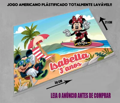 Jogo Americano Sousplat  Plastificado personalizado Minnie e Mickey