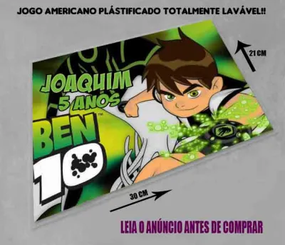 Jogo Americano Sousplat  Plastificado personalizado do Ben 10