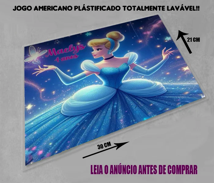 Jogo Americano Sousplat Plastificado personalizado da Cinderela - Imagem 2