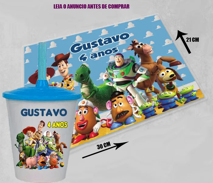 Kit Jogo Americano Sousplast Plastificado+copo twister personalizado Toy Story - Imagem 2