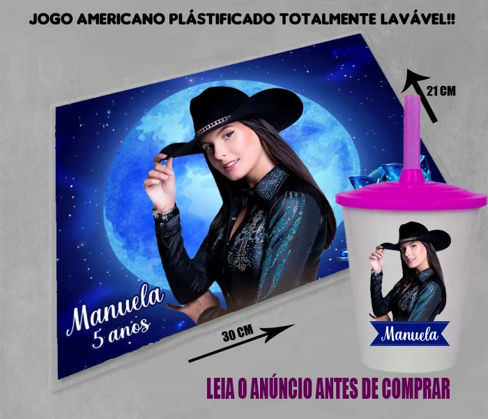 Kit Jogo Americano Sousplast Plastificado+copo twister personalizado Boiadeira Ana Castela - Imagem 2