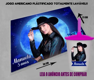 Kit Jogo Americano Sousplast Plastificado+copo twister personalizado Boiadeira Ana Castela