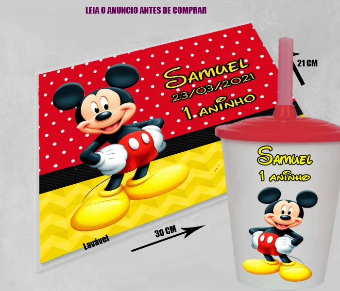 Kit Jogo Americano Sousplast Plastificado+copo twister personalizado Decoração de Mesa Mickey - Imagem 1