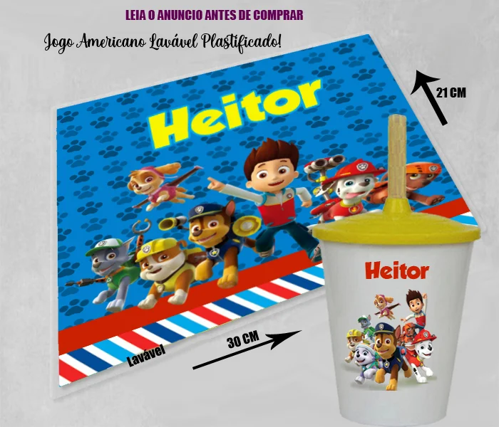 Kit Jogo Americano Sousplast Plastificado+copo twister personalizado da Patrulha Canina - Imagem 3