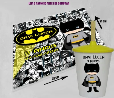 Kit Jogo Americano Sousplast Plastificado+copo twister personalizado do Batman