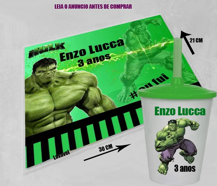 Kit Jogo Americano Sousplast Plastificado+copo twister personalizado do Incrível Hulk - Imagem 2