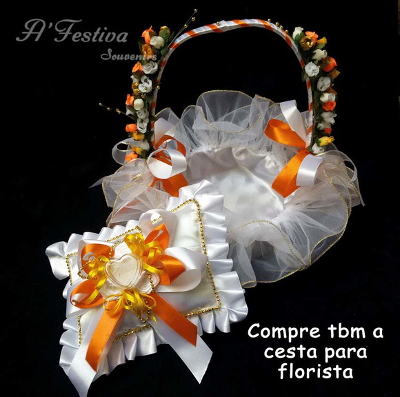 Almofada Porta Alianças Babado Laranja