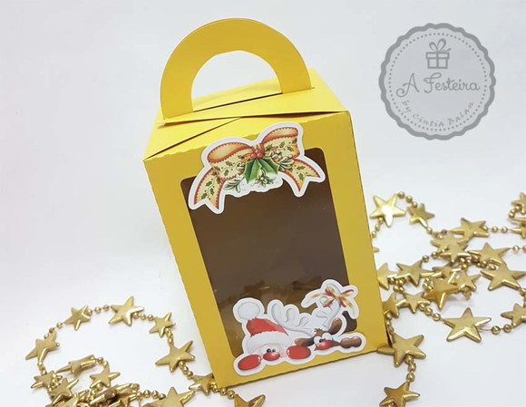 Caixa para Mini Panetone - Papai Noel e Rena