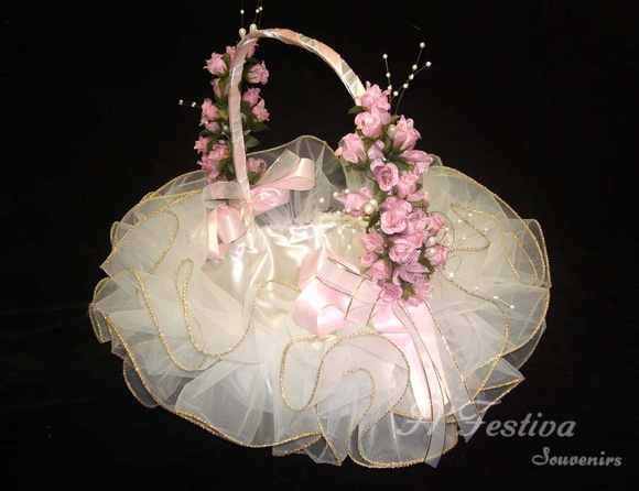 Cesta Florista Babado Dourado e Rosé