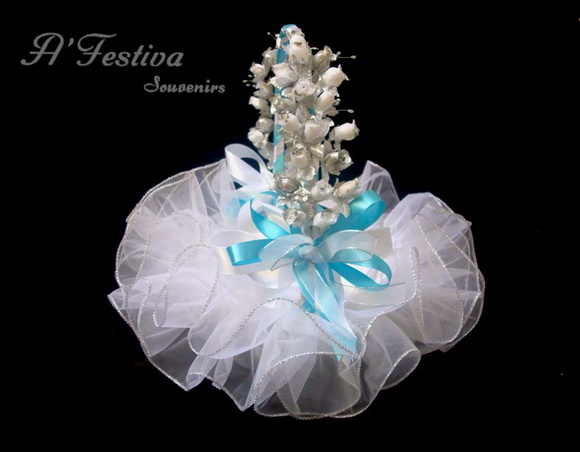 Cesta Florista Babado Prata e Azul