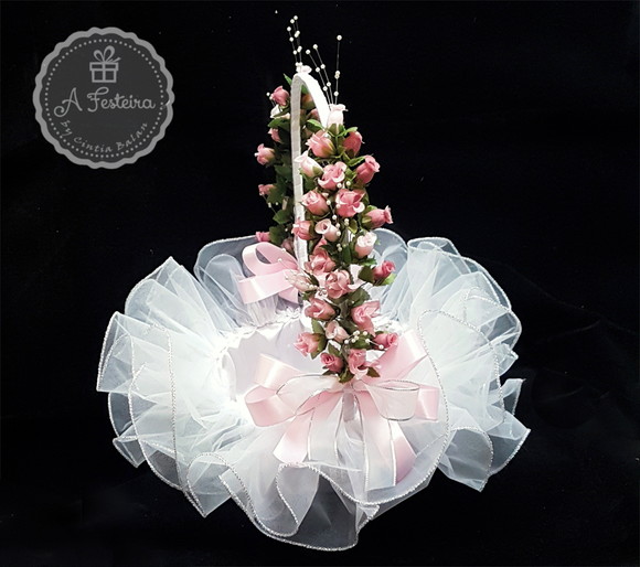 Cesta Florista Babado Prateado com Rosé