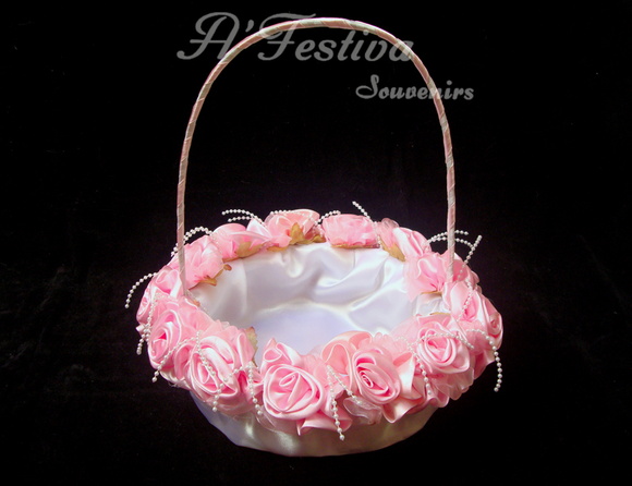 Cesta Florista Flores Branco e Rosa